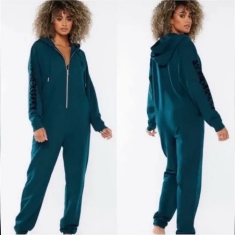 Savage X Fenty Green Zip Hooded Hunter Green Jumpsuit Size Large